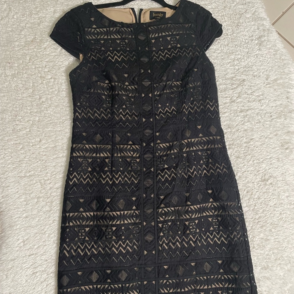 Laundry  Black Geometric Lace Mini Dress
